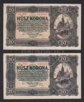 1920. 20K (2x) T:II+ kis saroktörés