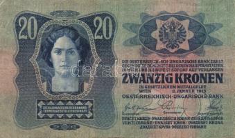 1913. 20K I.kiadás "Magyarország" piros körbélyegzővel T:II