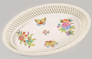 Herendi Viktória mintás ovális alakú kínáló, fonatos peremrésszel, jelzett, hibátlan, 26,5x16,5 cm