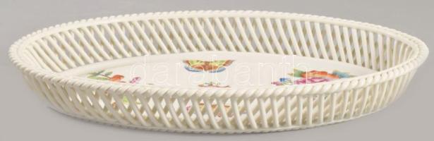 Herendi Viktória mintás ovális alakú kínáló, fonatos peremrésszel, jelzett, hibátlan, 26,5x16,5 cm