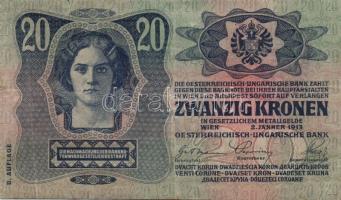 1913. 20K II.kiadás "Magyarország" piros körbélyegzővel T:II