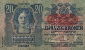 1913. 20K I.kiadás + 20K II.kiadás vízszintes "Deutschösterreich" fny-sal T:III