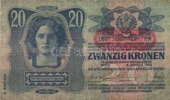 1913. 20K I.kiadás + 20K II.kiadás vízszintes "Deutschösterreich" fny-sal T:III