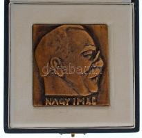 1989. "Nagy Imre" egyoldalas, öntött bronz plakett, hátoldalán "1958. június 16. 1989" gravírozással, Nagy Imre újratemetésének emlékére, eredeti tokban (70x66mm) T:UNC