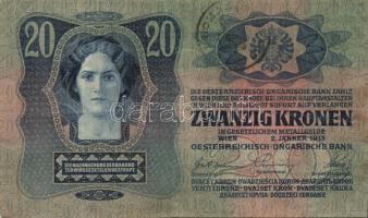 1913. 20K I. romány körbélyegzővel (3x) + 20K I. szerb felülnyomással + 20K II. "MAGYARORSZÁG&q...