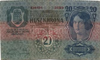 1913. 20K I. romány körbélyegzővel (3x) + 20K I. szerb felülnyomással + 20K II. "MAGYARORSZÁG&q...