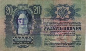 1913. 20K I. romány körbélyegzővel (3x) + 20K I. szerb felülnyomással + 20K II. "MAGYARORSZÁG&q...