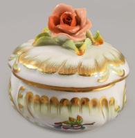 Herendi bonbonier rózsa fogóval. Jelzett, d: 8 cm, m: 7,5 cm