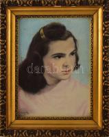 Olvashatatlan jelzéssel (párizsi festő?): Fiatal lány arcképe, 1956. Pasztell, akvarell, papír. Dekoratív, üvegezett, kissé sérült fakeretben. Hátoldalán párizsi ajándékozási sorokkal 1956-ból. 40x29,5 cm