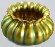 Zsolnay eozin mázas hólyagos kaspó. Jelzett, peremén egy 1 cm-es részen felülete ragasztott, d: 15,5 cm, m: 10 cm