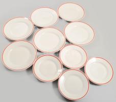 Zsolnay 10 darab piroscsíkos tányér, 4 darab kistányér d: 19,5 cm, 6 darab mélytányér d: 24 cm, jelzett, kopással.
