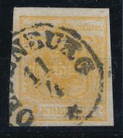1850 1kr sárgásnarancs HP I / yellowish orange "OEDENBURG" Certificate: Strakosch (ANK EUR 220,-)