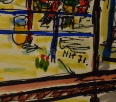 Nolipa István Pál (1907-1986): Nyári cukrászda, Budapest, 1971. Színes tus, papír. Jelezve jobbra le...