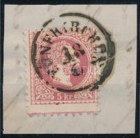 1867 5kr képbe fogazva, alul szegélyléc lenyomat / shifted perforation, paint stripe "FÜNFKIRCHEN"