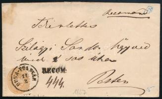 1867 15kr ajánlott levélen / on registered cover "RECOM" + "DUNA-FÖLDVÁR" - Pest