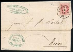 1867 5kr vízjeles bélyeg számlalevélen / 5kr with watermark on receipt "POZSONY" - Bécs