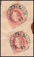 1869 5kr díjjegyes boríték a hátoldalon 2 x 5kr bélyeggel ajánlott küldeményként / Registered 5kr PS...