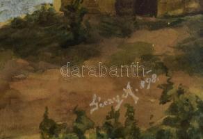 Géczy A jelzéssel: Margitsziget 598 évvel ezelőtt, 1898. Akvarell, papír. Dekoratív, üvegezett, sérü...