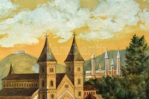 Géczy A jelzéssel: Margitsziget 598 évvel ezelőtt, 1898. Akvarell, papír. Dekoratív, üvegezett, sérü...