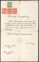 1907 Illetőségi bizonyítvány 3 x 10f + 50f illetékbélyeggel "KEMENESSÖMJÉN"