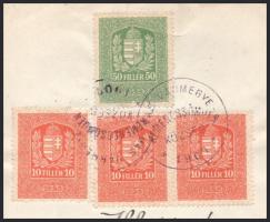1907 Illetőségi bizonyítvány 3 x 10f + 50f illetékbélyeggel "KEMENESSÖMJÉN"