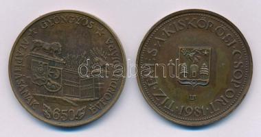 Lapis András (1942-) 1981. "10 éves a Kiskőrösi Csoport / Petőfi szülőháza" kétoldalas bronz emlékérem (42,5mm) + Bognár György (1944-) 1984. "Gyöngyös alapításának 650. évfordulója / MÉE XIV. Vándorgyűlése Gyöngyös" kétoldalas bronz emlékérem (42,5mm) T:XF Adamo KK2, GS2