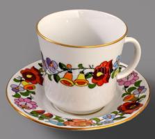 Kalocsai Porcelán 6 személyes kávézó szett, 6 db csésze alátéttel és cukortartó, díszdobozban, hibát...