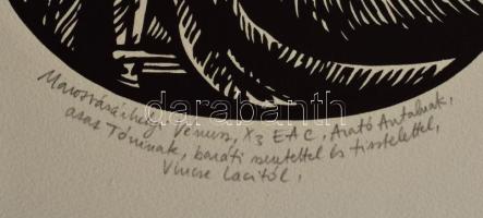 Vincze László (1957-): Marosvásárhelyi Vénusz. Linómetszet, papír, jelzett, Vincze László autográf a...