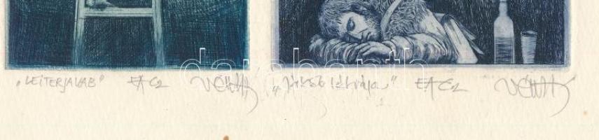 Vén Zoltán (1941-), 2 db mű egy lapon: Jákob létrája. Rézmetszet, papír. Jelzett. Művészpéldány EA j...