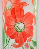 Piros virágos váza. Formába öntött, kézzel festett, hibátlan 26 cm