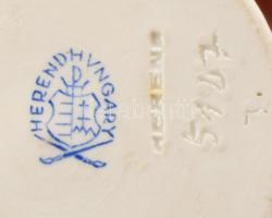 Herendi madárka virággal. Kézzel festett, jelzett, lepattanással : 9 cm