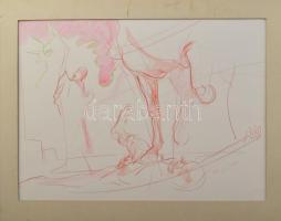 König (Kőnig) Róbert (1951-2014): Magányos lovas (cím nélkül). Akvarell, ceruza, papír, jelzett. Paszpartuban, 32x43,5 cm