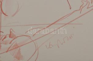 König (Kőnig) Róbert (1951-2014): Magányos lovas (cím nélkül). Akvarell, ceruza, papír, jelzett. Pas...