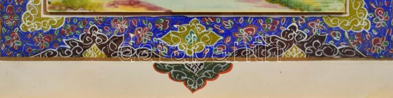 Iráni, kézzel festett, műanyag lapra készített festmény, dekoratív keretben 20x16 cm