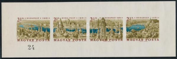 1961 Bélyegnap vágott ajándék Panoráma blokk luxus minőségben, nagyon alacsony 24-es sorszámmal!!! / Mi 1789-1792 imperforate block in luxury condition, with low number. RRR!