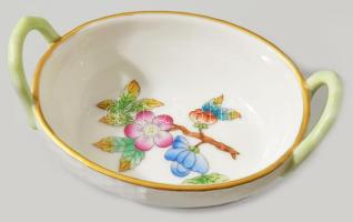 Herendi virágmintás gyűrűtartó tálka, inda fülekkel, jelzett, hibátlan, 8,5x6 cm