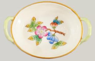 Herendi virágmintás gyűrűtartó tálka, inda fülekkel, jelzett, hibátlan, 8,5x6 cm