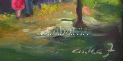 Olvashatatlan (Csuka?) jelzéssel: Kiránduló pár. Olaj, fa. Fakeretben, 48x65 cm