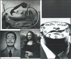 Dali, Salvador (1904-1989) katalán - spanyol szürrealista festőművész, aki fényképezés közben gyakran önmagát rendezte, vagyis kitalálta előre a képet, s ehhez hívott fotós segítséget, eltérő időben készült felvételek, 4 db modern nagyítás, jelzés nélkül, 21x15 cm, 15x21 cm és 15x10 cm