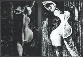 cca 1930 Brassai (eredetileg Halász Gyula) (1899-1984) magyar - francia fotóművész vegyes technikával készített alkotásai (aktfotókat utólag grafikával - tollrajzzal - átalakított), 3 db modern nagyítás, jelzés nélkül, 21x15 cm