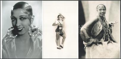 cca 1930 előtti felvételek, amelyek eltérő időben készültek, Josephine Baker (1906-1975) francia énekesnő, táncosnő, előadóművész, 3 db modern nagyítás, jelzés nélkül, 21x15 cm