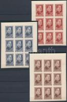 1949 Sztálin 9-es tömbök címletekre szétvágva, széles ívszéllel (60.000) / Mi 1066-1068 imperforate blocks of 9 with margins
