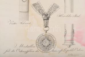 1808 [A Lipót tisztjeinek kellékeit ábrázoló nagy méretű rézmetszet] Ritter-Schwert- Herold-Stab- Me...