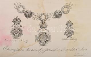1808 [A Lipót rend érdemrendjeit ábrázoló nagy méretű rézmetszet] Ehrenzeichen des kais. oest. Leopo...