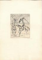 Perei Zoltán (1913-1992): Párbaj (Don Quijote illusztráció), 1949. Rézmetszet, papír, jelzett. Az 19...