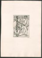 Perei Zoltán (1913-1992): A viaskodás után lovaggá ütik (Don Quijote illusztráció), 1949. Rézmetszet...