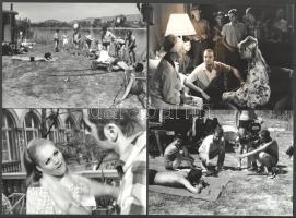 ca 1974 Nemere László (1928-2005) filmrendező Ismerkedők, Rutinműtét c. tévé filmjének 10 db werkfotója, és a filmkritikák. 18x14 cm