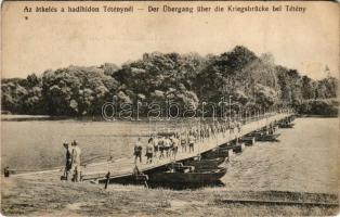 1914 Budapest XXII. Nagytétény, Nagy-Tétény; Átkelés a hadihídon, Weigand István kiadása (gyűrődések / creases)