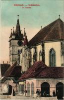 Szászsebes, Mühlbach, Sebesul Sasesc, Sebes; Ev. Kirche / Evangélikus templom, piac, Josef Hientz üzlete és saját kiadása / Lutheran church, market, publisher's shop