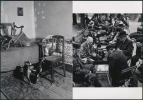 cca 1952 Doisneau, Robert (1912-1994) francia fotóriporter és fotóművész felvételei (Kártyások; Muzikális kutya), 2 db modern nagyítás, jelzés nélkül, 21x15 cm